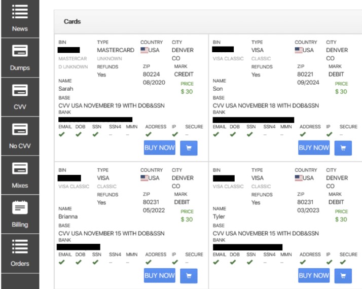 dark web credit card